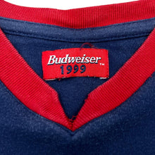 Load image into Gallery viewer, Vintage BUDWEISER (1999) Embroidered Mini Patch Logo V-Neck Ringer T-Shirt