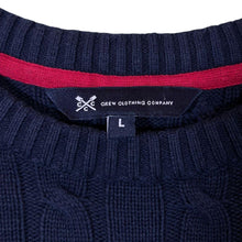 Load image into Gallery viewer, Crew Clothing Co. Classic Navy Blue Mini Logo Cotton Cable Knit Sweater Jumper