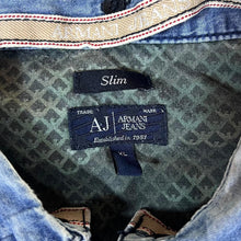 Load image into Gallery viewer, AJ ARMANI JEANS "Slim" Western Style Blue Denim Removable Collar Popper Long Sleeve Shirt