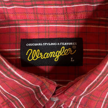 Load image into Gallery viewer, Vintage WRANGLER Western Red Plaid Check Popper Button Long Sleeve Cotton Shirt