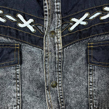 Load image into Gallery viewer, Vintage Arizona Jeans Cowboy Western Grey Acid Wash Denim Popper Long Sleeve Shirt