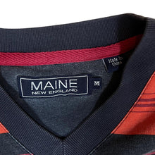 Load image into Gallery viewer, Early 00's MAINE New England Multi Striped Navy Blue Orange V-Neck T-Shirt
