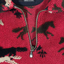 Load image into Gallery viewer, Vintage Tsunami Horse Patterned 1/4 Zip Red Fleece Sweatshirt