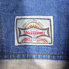 Load image into Gallery viewer, Vintage Stockerpoint Cowboy Western Leather Panel Popper Blue Denim Long Sleeve Shirt