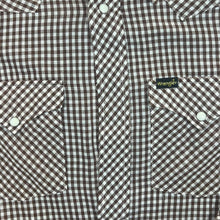 Load image into Gallery viewer, Vintage Wrangler Made In USA Cowboy Western Brown Check Popper Long Sleeve Shirt