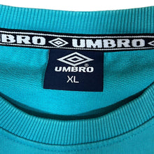 Load image into Gallery viewer, UMBRO Big Logo Spellout Graphic Tape Sleeve Turquoise Crewneck Sweatshirt