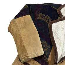 Load image into Gallery viewer, Vintage 90's CHAFER Aztec Pattern Woven Panel Suede Leather Fleece Lined Jacket