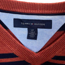 Load image into Gallery viewer, TOMMY HILFIGER Embroidered Mini Logo Striped V-Neck Sweater Jumper