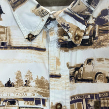 Load image into Gallery viewer, Vintage North River Car Patterned Cotton Short Sleeve Button-Up Shirt
