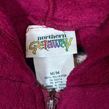 Load image into Gallery viewer, Vintage NORTHERN GETAWAY Cat Dog Flower Patterned Zip Fleece Hoodie