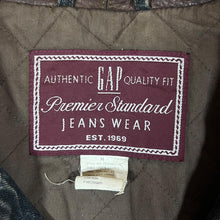 Load image into Gallery viewer, Vintage 90's GAP Tartan Plaid Check Lined Leather Collared Heavy Denim Trucker Jacket