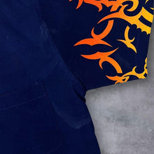 Load image into Gallery viewer, Early 00's Gothic Y2K Tribal Flame Graphic Navy Blue Short Sleeve Shirt