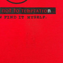Load image into Gallery viewer, Vintage Lead Me Not To Temptation Skater Novelty Spellout Graphic Red T-Shirt