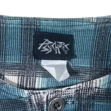 Load image into Gallery viewer, Vintage Psychotic Blue Black Plaid Check Grandad Collar Henley Long Sleeve T-Shirt