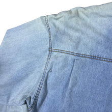 Load image into Gallery viewer, Vintage Shooter Cowboy Western Leather Panel Blue Denim Popper Long Sleeve Shirt