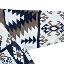 Load image into Gallery viewer, Vintage 90's Aztec Crazy Abstract Patterned White Navy Brown Long Sleeve Flannel Shirt