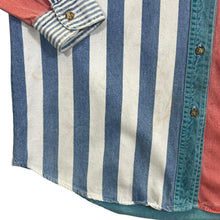 Load image into Gallery viewer, Vintage 90's Bonjour Vibrant Colour Block Striped Cotton Long Sleeve Shirt