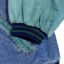Load image into Gallery viewer, Vintage 90's NORTH CREST Blue Denim Contrast Green Sleeve Padded Bomber Varsity Jacket