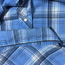 Load image into Gallery viewer, Vintage Wrangler "Wrancher" Blue Plaid Check Cowboy Western Popper Short Sleeve Shirt
