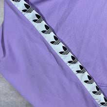 Load image into Gallery viewer, Adidas Logo Tape Sleeve Mini Spellout Purple Pullover Hoodie