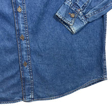 Load image into Gallery viewer, Vintage Forbidden Cowboy Western Panel Blue Denim Long Sleeve Shirt