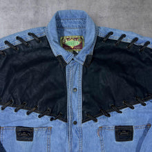 Load image into Gallery viewer, Vintage Shooter Cowboy Western Blue Denim Popper Long Sleeve Cotton Shirt