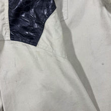 Load image into Gallery viewer, Vintage Cowboy Western Black Faux Leather Panel Beige Cotton Popper Long Sleeve Shirt