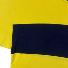 Load image into Gallery viewer, Vintage Poco Loco Embroidered Logo Navy Blue Yellow Colour Block Striped T-Shirt