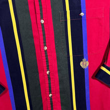 Load image into Gallery viewer, Vintage 90's Hunting Horn Bold Multi Colour Striped Cotton Long Sleeve Button-Up Shirt