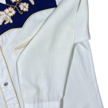 Load image into Gallery viewer, Vintage Cowboy Western Embroidered Floral Navy Blue White Long Sleeve Popper Shirt