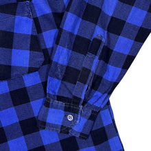 Load image into Gallery viewer, Vintage Marcello Blue Black Plaid Check Long Sleeve Cotton Longline Flannel Shirt