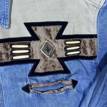 Load image into Gallery viewer, Vintage Rivergold Cowboy Western Blue Denim Long Sleeve Pearl Snap Popper Shirt