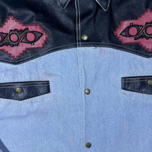 Load image into Gallery viewer, Vintage Capitol Embroidered Cowboy Western Blue Denim Cotton Popper Long Sleeve Shirt