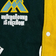 Load image into Gallery viewer, ZARA "Underground Is Freedom" Embroidered Spellout Colour Block Varsity Letterman Bomber Jacket