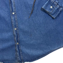 Load image into Gallery viewer, Vintage Running Bear Cowboy Western Blue Denim Popper Long Sleeve Shirt