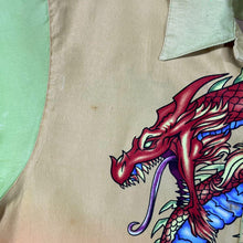 Load image into Gallery viewer, Early 00's Reward Goth Y2K Tribal Dragon Graphic Green Yellow Polyester Shirt