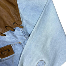 Load image into Gallery viewer, Vintage Shooter Cowboy Western Leather Panel Blue Denim Popper Long Sleeve Shirt
