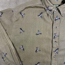 Load image into Gallery viewer, Vintage Ducks Unlimited All-Over Print Pattern Beige Brown Long Sleeve Button-Up Shirt