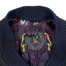 Load image into Gallery viewer, Vintage 90's Black Suede Leather 3D Crazy Knit Panel Button Bomber Jacket