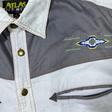 Load image into Gallery viewer, Early 00's Atlas For Men Cowboy Western White Grey Long Sleeve Cotton Shirt