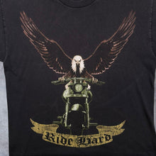 Load image into Gallery viewer, Early 00's Ride Hard Eagle Biker Spellout Graphic Faded Black Cotton T-Shirt