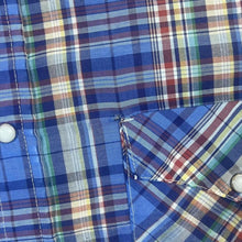 Load image into Gallery viewer, Vintage Dale's Western Shirt Made USA Blue Plaid Pearl Snap Cowboy Short Sleeve