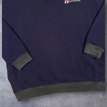 Load image into Gallery viewer, Vintage 90s Tommy Hilfiger Quarter Zip Sweatshirt XL Navy Green Striped Collar