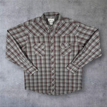 Load image into Gallery viewer, Vintage Wrangler Wrancher Western Cowboy Grey Red Check Long Sleeve Popper Shirt