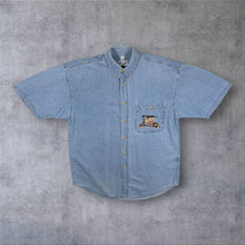 Load image into Gallery viewer, Vintage The Flintstones C&A Embroidered Pocket Blue Denim Short Sleeve Shirt