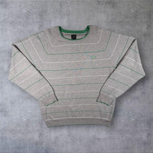 Load image into Gallery viewer, Early 00's Adidas Originals Embroidered Mini Trefoil Logo Grey Green Striped Jumper