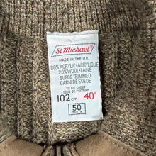 Load image into Gallery viewer, Vintage St Michael Cardigan Mens 40 S Brown Wool Blend Zip Knit Suede Trim UK