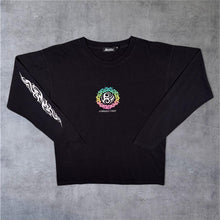 Load image into Gallery viewer, SHOK Hawaiian Vibin' Surfer Y2K Style Tribal Graphic Long Sleeve Black T-Shirt
