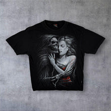 Load image into Gallery viewer, Early 00's Spiral Direct Gothic Fantasy Grim Reaper Graphic Black Cotton T-Shirt