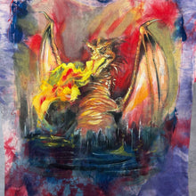 Load image into Gallery viewer, Vintage JT's Goth Fantasy Dragon Hand Painted Multi Colour Tie Dye Cotton T-Shirt